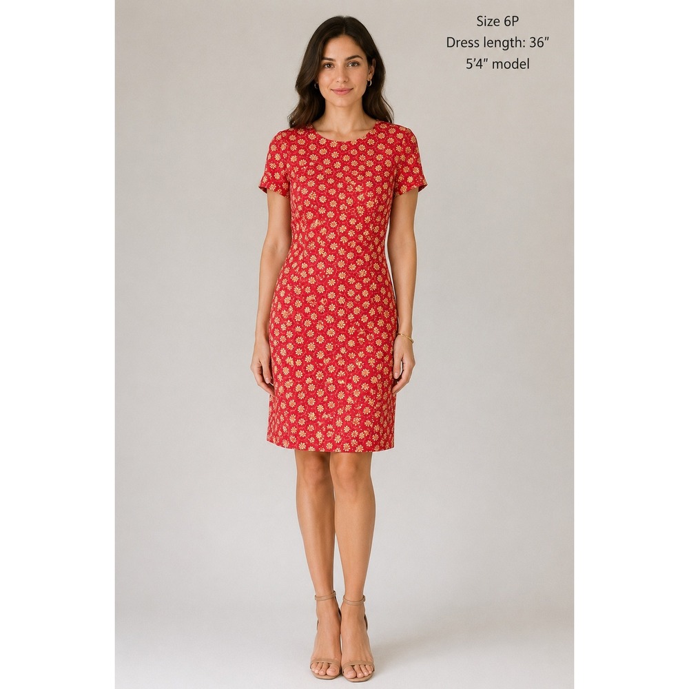 Vtg Silk Ditsy Floral Dress Career Special Occasion Classic Timeless Red Size 6P